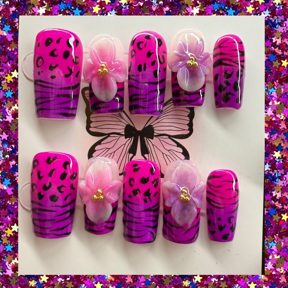 Pink and Purple Leopard Print Press-On Nails